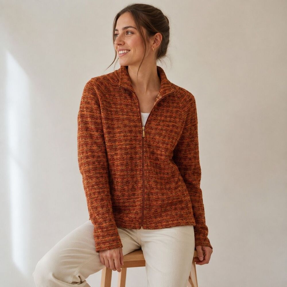 St. John Sport Wool Rust-colored textured knit jacket Size Small